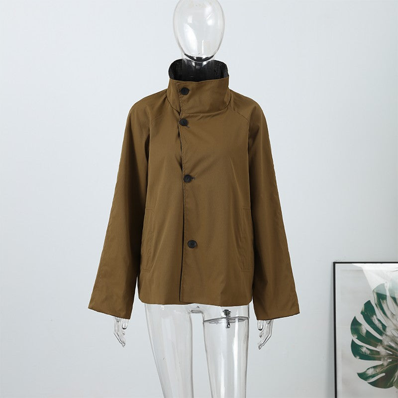 ? Fashion Double Sided Solid Jacket Women Lapel Collar Single Breasted Long Sleeve Coats 2025 Autumn New Lady Utility Outerwear