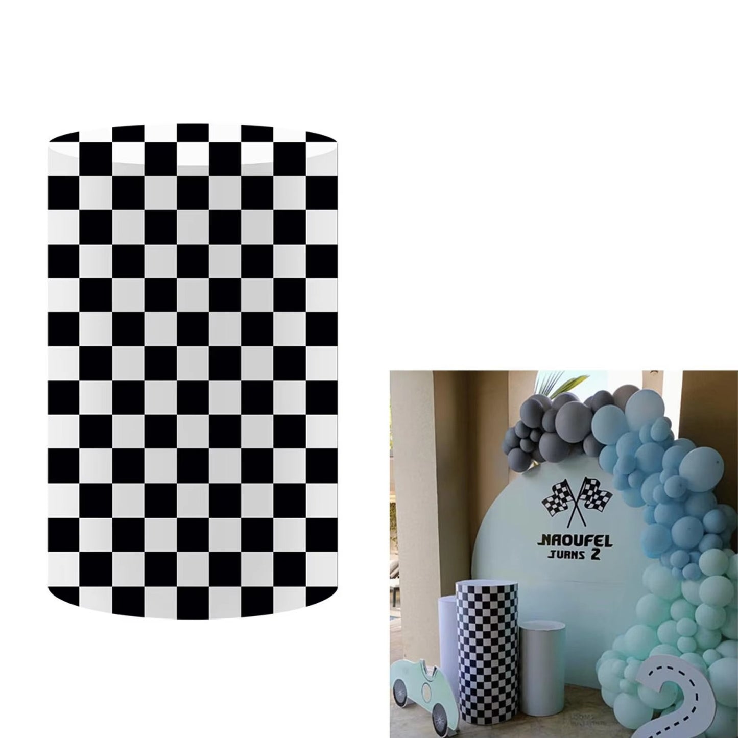 Race Car Theme Cylinder Covers Decor Elastic Racing Party Backdrop Pedestal Cover Baby Shower Birthday Custom Name Desserts