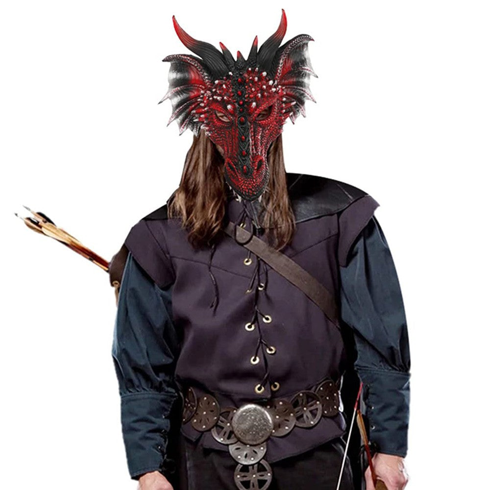 Black and Red Dragon Mask Halloween Cosplay Half Face Mask Masquerade Carnival Demon Adult Horror Carnival Party Props