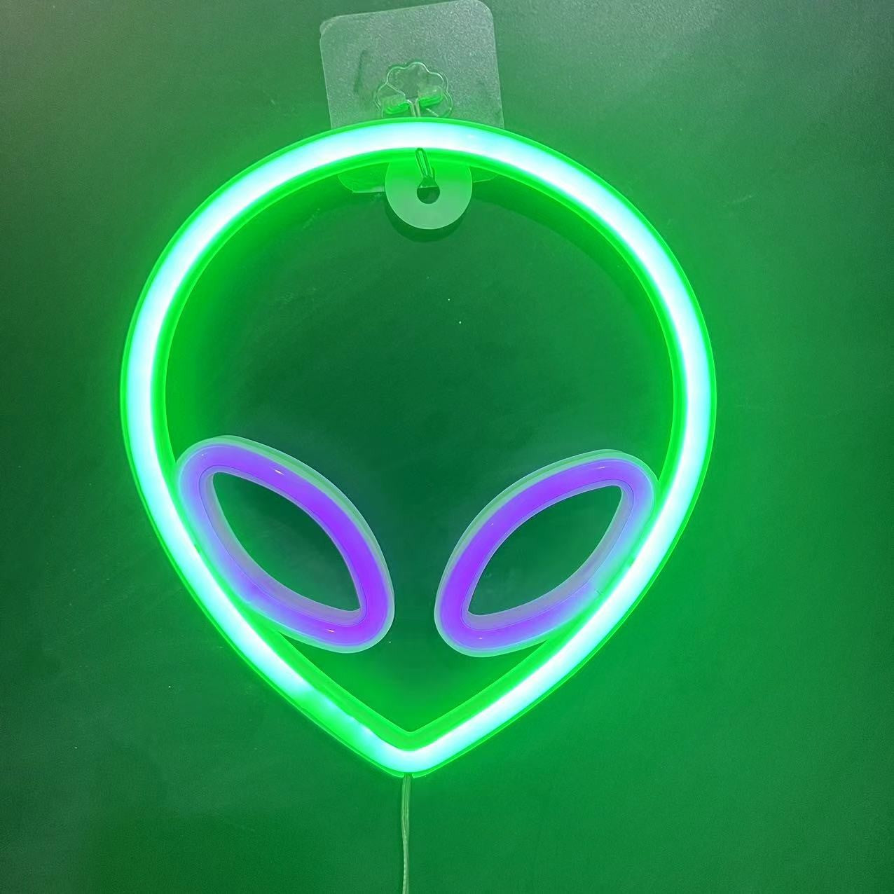 Neon Sign Alien Face Shaped Wall Hanging Lights for Home Game Room Saucerman  Plant LED Night Lamps Xmas Party Holiday Art Decor