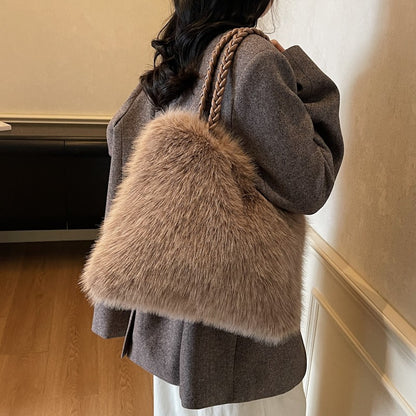 LEFTSIDE Faux Fur Women Shoulder Bags 2025 Luxury Brand Designer Plush Handbags and Purses Soft Warm Winter Underarm Bag