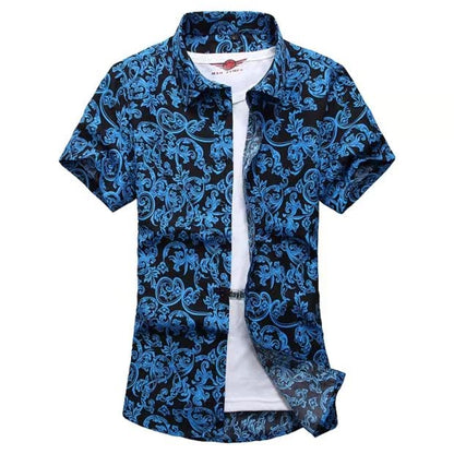 New Summer Men's Short-sleeved Printed Shirts, Turn-down Collar Single-breasted Hawaiian/vacation Shirt, Asian Sizes M-7XL.