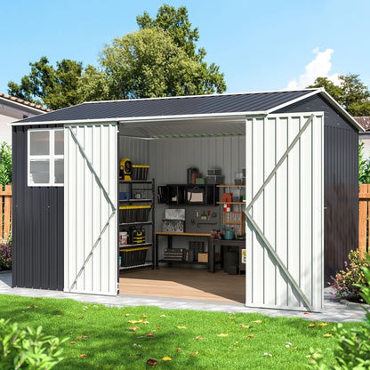 10x10 FT Outdoor Storage Shed, Metal Garden Tool Shed with Updated Frame Structure, Lockable Doors and Windows, Ideal