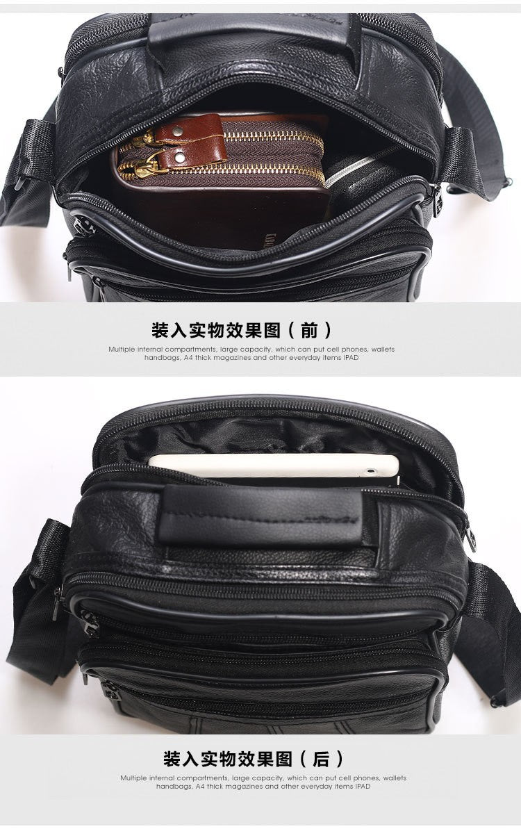 Men Genuine Leather Shoulder Bag Male Cowhide Leather Handbags Men's Large Zipper Messenger Bag Travel Tablet Bag Tote