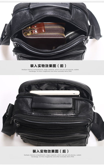 Men Genuine Leather Shoulder Bag Male Cowhide Leather Handbags Men's Large Zipper Messenger Bag Travel Tablet Bag Tote
