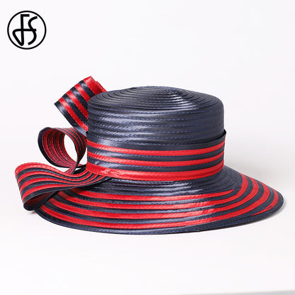 FS Satin Cloth Kentucky Derby Hats For Women Ladies Stripe Formal Tea Party Dress Wedding Bridal Elegant Church Cap Bowler Hat