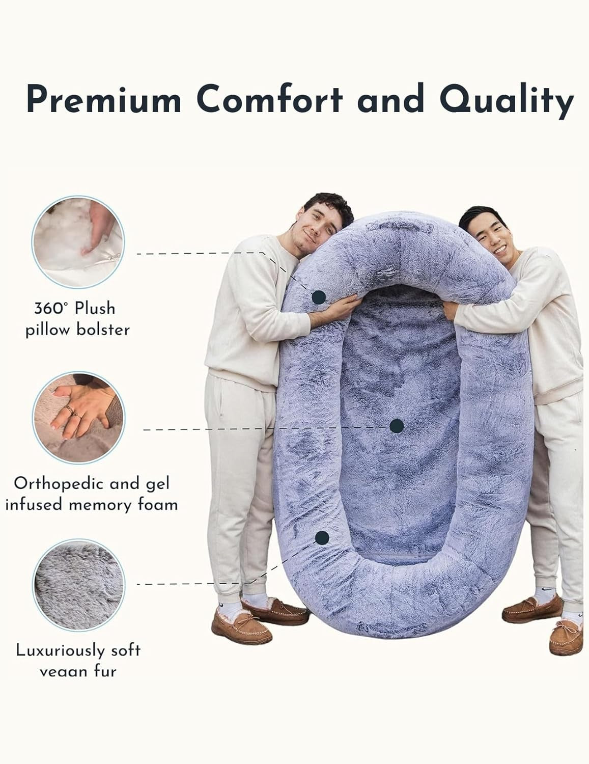 Cama de Cachorro Humana para Adultos e Crianças - Saco de Feijão de Espuma de Memória, Lavável na Máquina, Cama Confortável para Soneca no Chão
