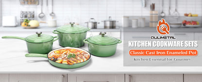 Nonstick Enameled Cast Iron Cookware Set,7 Pcs Pots and Pans with Lid, Frying Pan Skillet, Sauce Pan, Healthy Round Dutch Oven P