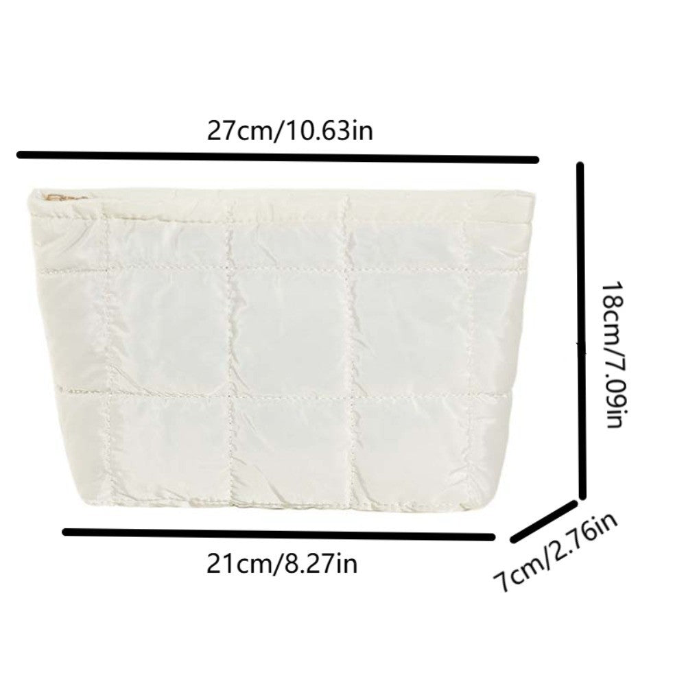 Cotton Filled Puffer Pouch Large Capacity Storage Purse Puffer Padded Makeup Bag Sewn Waterproof Thick Plaid Clutch Bag Daily