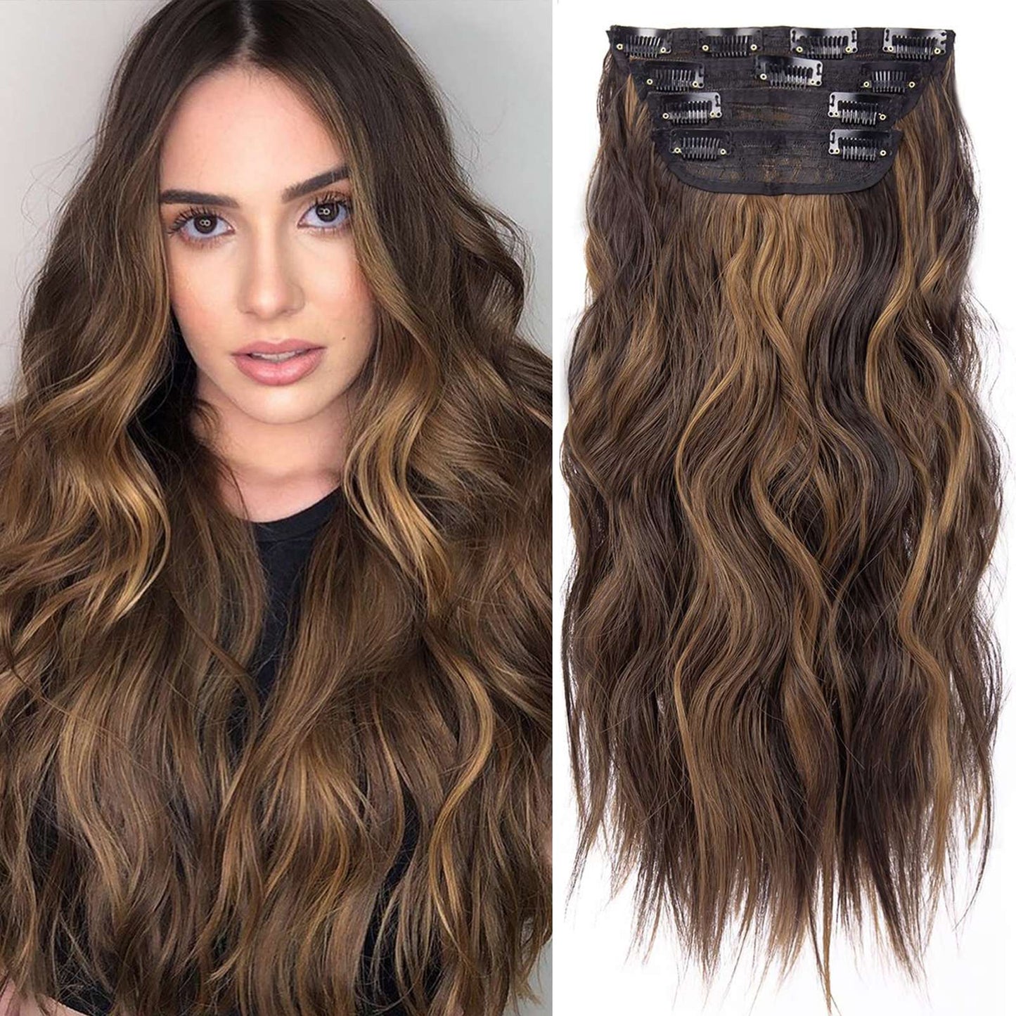 Kit 4 Peças Aplique Tic Tac Cabelo Sintético 20 Polegadas Cacheado Longo Grosso Para Mulheres Cabeça Inteira extensões de cabelo sintéticas