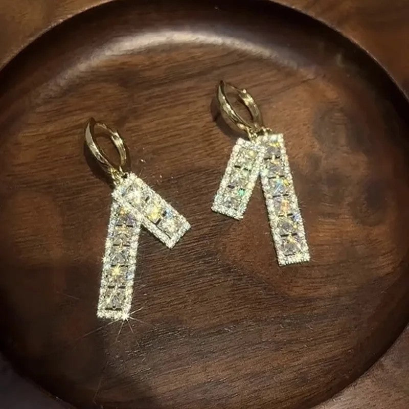 Nova Tendência de Moda Design Exclusivo Elegante e Requintado Brincos Retangulares de Zircônia Para Mulheres Joias Festa de Casamento Presentes Premium