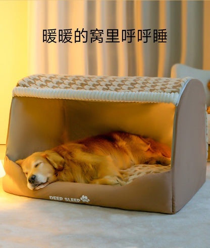 Dog Den Large-sized Dogs' Winter and Autumn Warmth Preservation Quilted Cat Den Drawer House Pet Bed Golden Retriever Washable