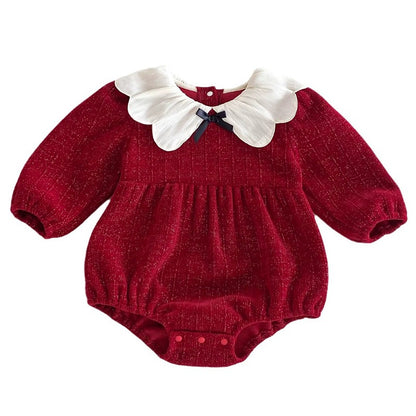 Newborn Christmas Red Clothes Autumn Kids Baby Girls Sweet Petal Collar Princess Rompers Infant New Baby Girls Rompers Clothes