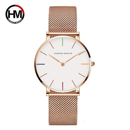 Hannah Martin Women Watch Japan Quartz Movement Simple Waterproof Rose Gold Stainless Steel Mesh Ladies watch relogio feminino