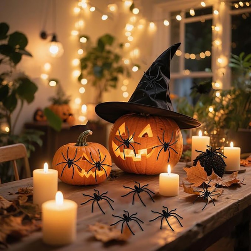 50/100Pcs Plastic Spider Halloween Black Fake Artificial Spider Toy For Prank Haunted House Decoration Navidad Party Supplies