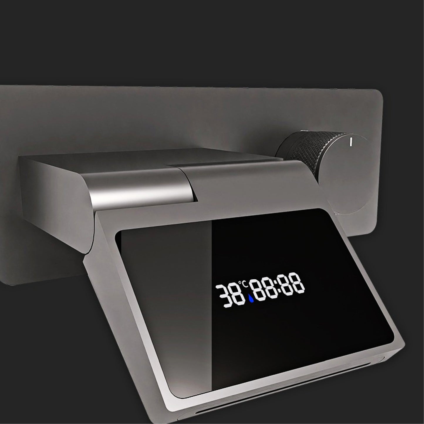Torneira de banheiro de parede luxuosa de latão cinza chumbo com visor digital LED, misturador monocomando de água quente e fria embutido.