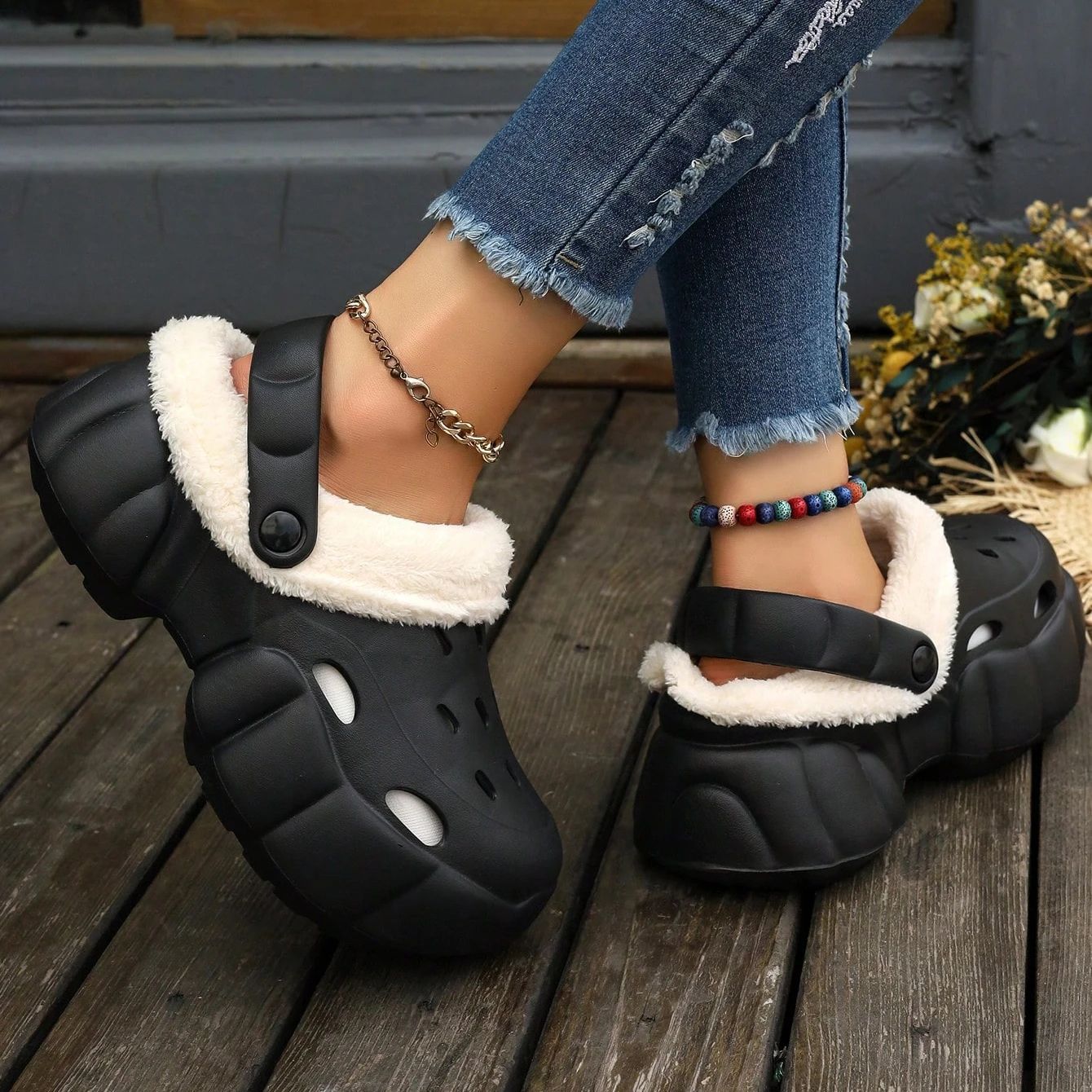 BEVERGREEN Women's 2023 fashion winter clogs DIY hollow outdoor EVA material platform padded warm lining shoes