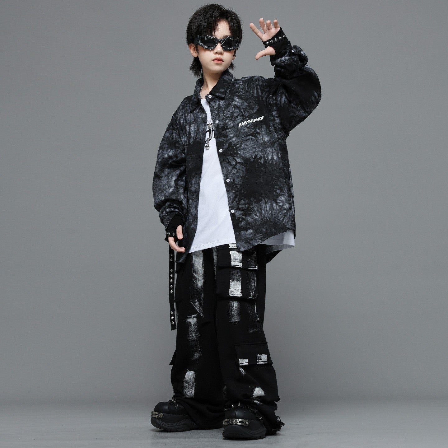Roupas Infantis Hip Hop Casaco Brilhante Preto Top Calças Jogger Pretas de Rua para Meninas Meninos Fantasia de Dança Jazz Roupas