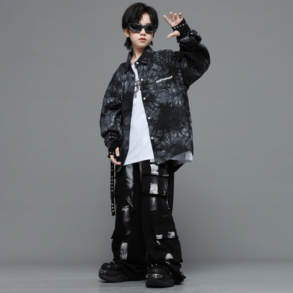 Roupas Infantis Hip Hop Casaco Brilhante Preto Top Calças Jogger Pretas de Rua para Meninas Meninos Fantasia de Dança Jazz Roupas