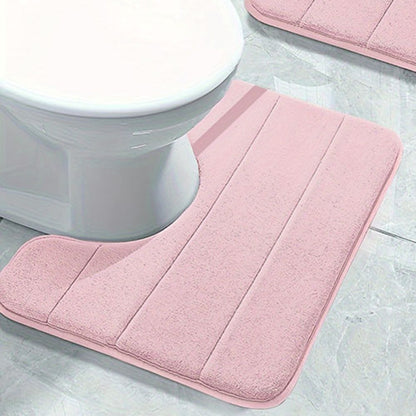 1 Tapete de chão em U para banheiro com listras de cor pura, tapete macio antiderrapante de secagem rápida, tapete absorvente para chuveiro de banheiro familiar