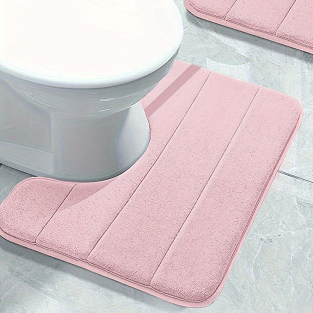 1 Tapete de chão em U para banheiro com listras de cor pura, tapete macio antiderrapante de secagem rápida, tapete absorvente para chuveiro de banheiro familiar