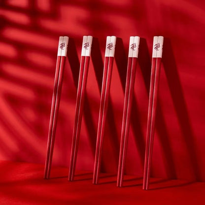 Conjunto de Hashis de Liga Vermelha Luxo Simples Hashis Chineses Acessórios de Louça de Cozinha Antiescaldante Antibacteriano e Antifungo