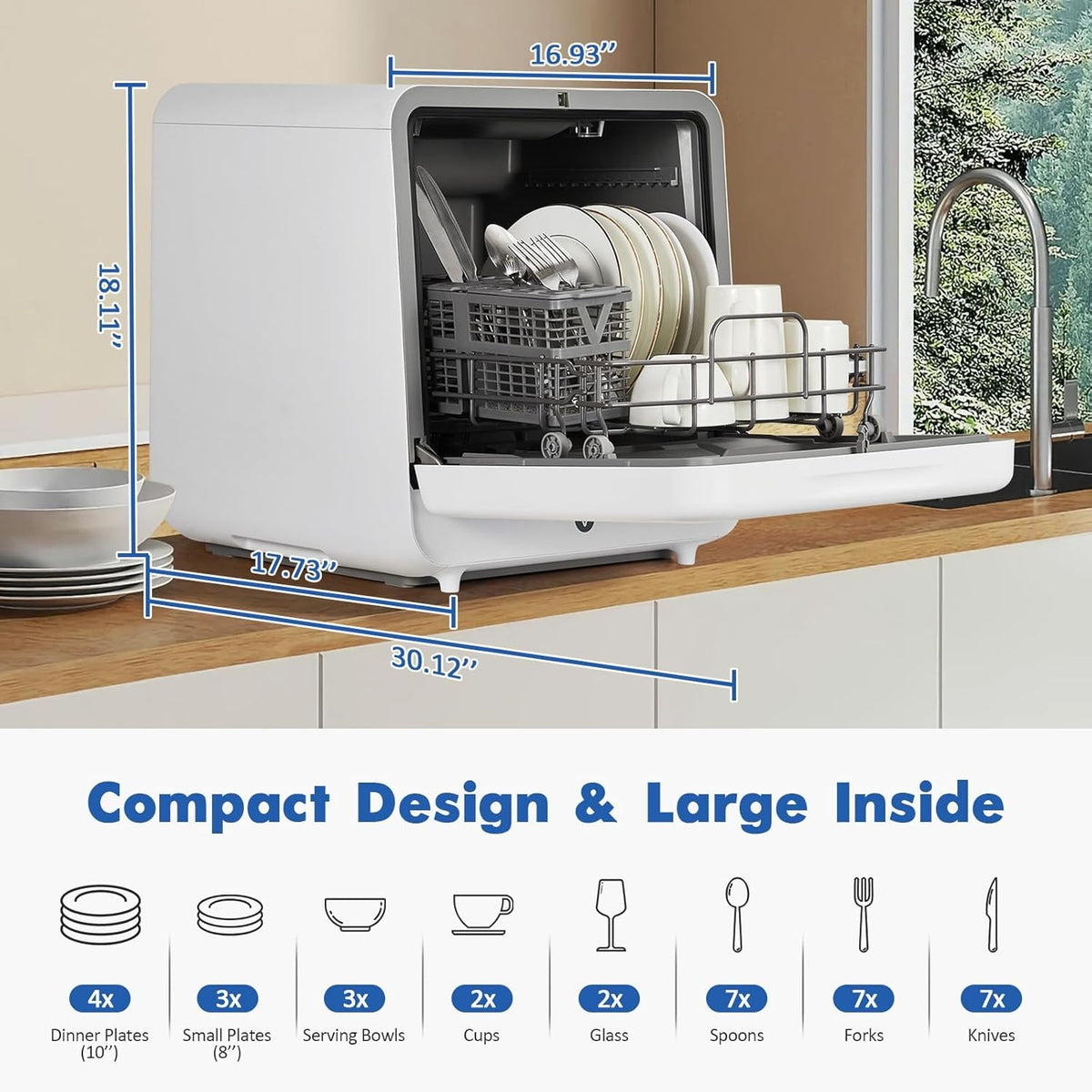 120V/900W Countertop Dishwasher, Portable Compact Dishwasher with Faucet & Manual Water Tank (5L), 6 Programs, Ideal for RV, Apartments, Small Kitchens