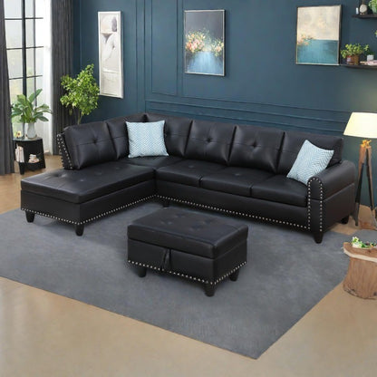 Sectional Couches for Living Room L Shaped Couch 3-Piece Sectional Sofa Set for Living Room and Small Apartment, Classic Black