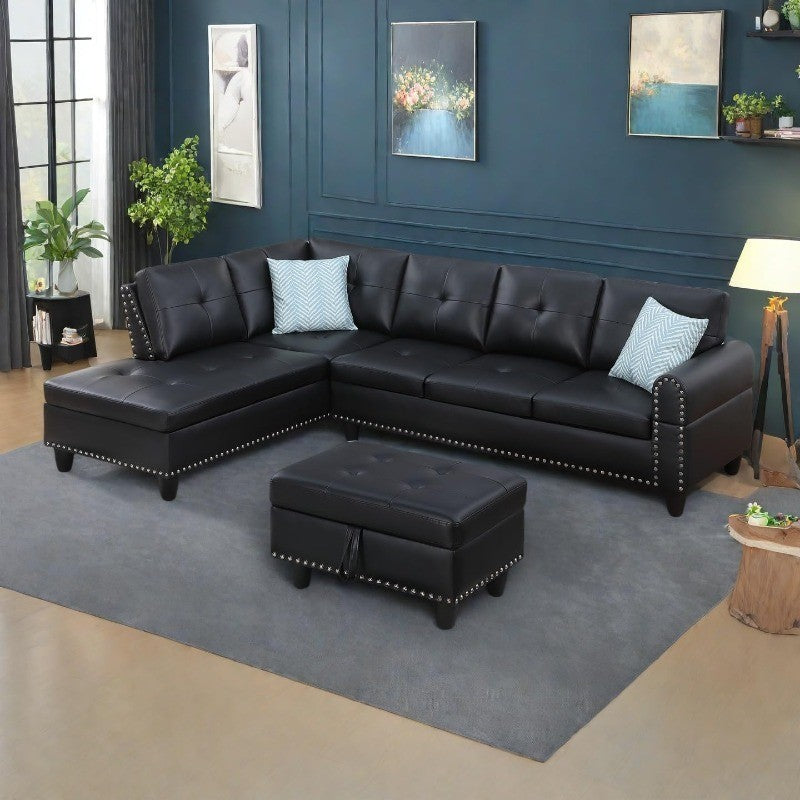 Sectional Couches for Living Room L Shaped Couch 3-Piece Sectional Sofa Set for Living Room and Small Apartment, Classic Black