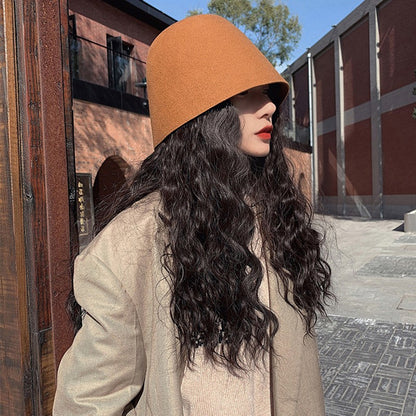 High Quality Wool Fisherman Hat Solid Color Bucket Hats Retro Bell-shaped Basin Cap For Woman Autumn Winter Warm Sun Visors Caps