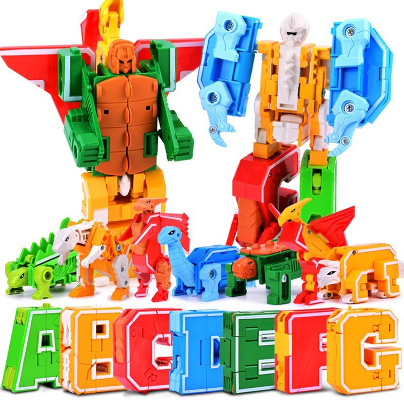 26 GUDI Inglês Carta Alfabeto Transformação Robô Dinossauro Deformação Animal Figura de Ação Aprenda A-Z Conjunto de Brinquedos