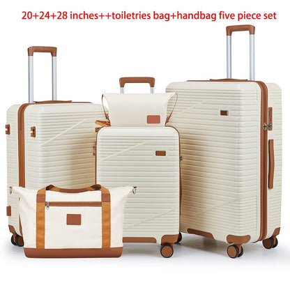 Conjunto de Bagagem de 20/24/28 Polegadas, 5 Peças de Bagagem ABS com Nécessaire e Bolsa de Mão Leve 2,6KG para Viagens em Família e Férias