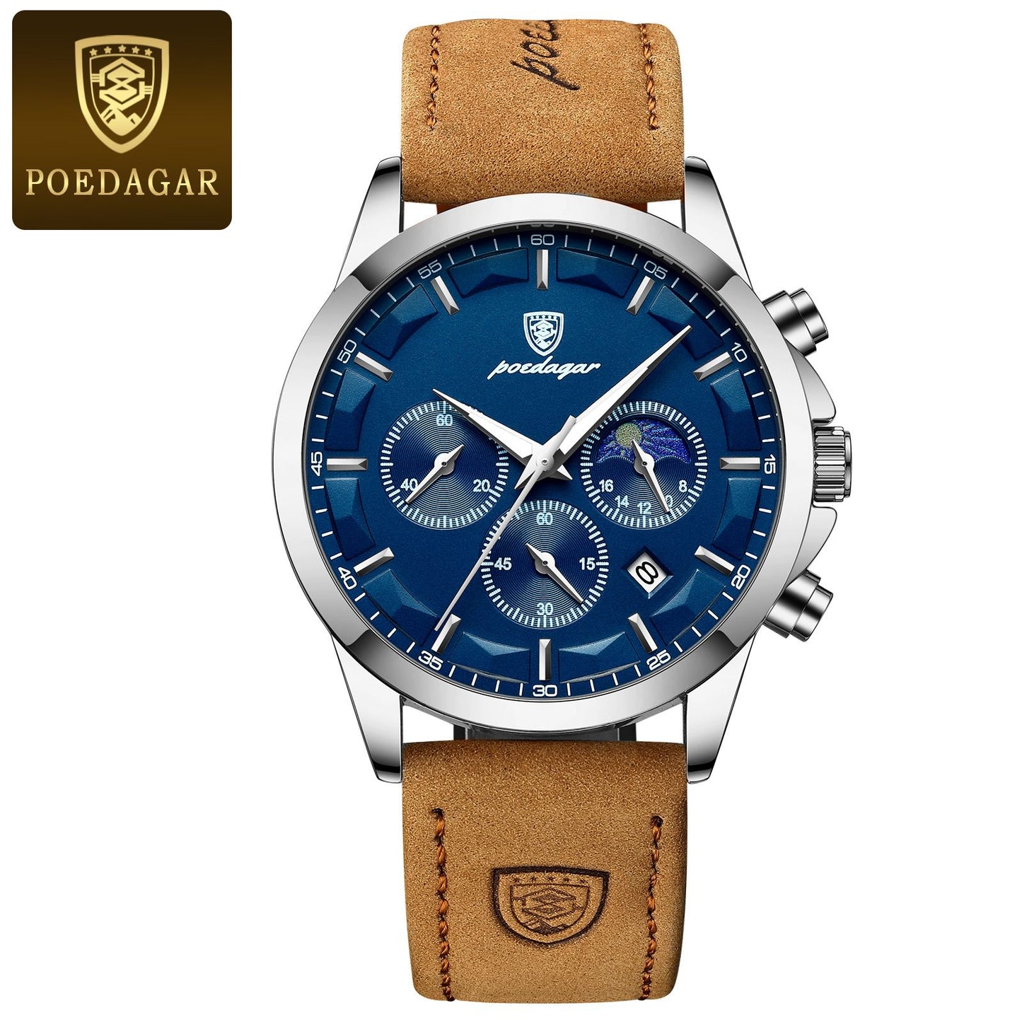 POEDAGAR Sports Luxury Men Quartz Watch Waterproof Chronograph Luminous Date Man Wristwatch Business Leather Men's Watches Clock