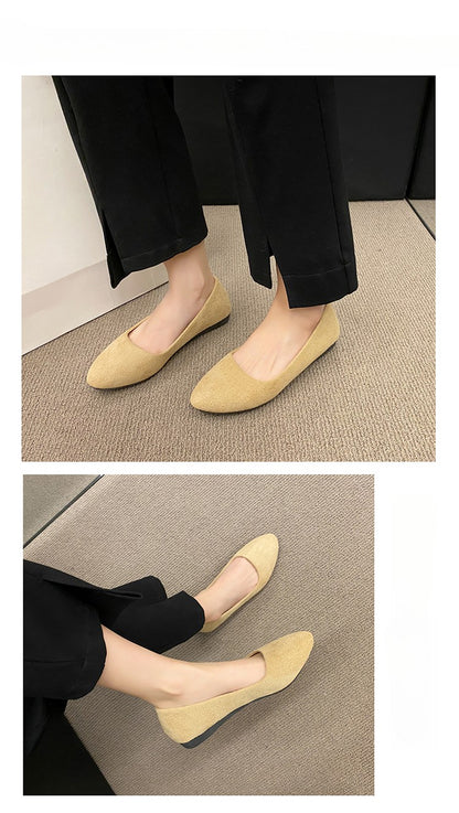 Plus Size 35-42 Women Flats Slip on Candy Color Woman Boat Shoes Black  Faux Suede Ladies Ballet Flats