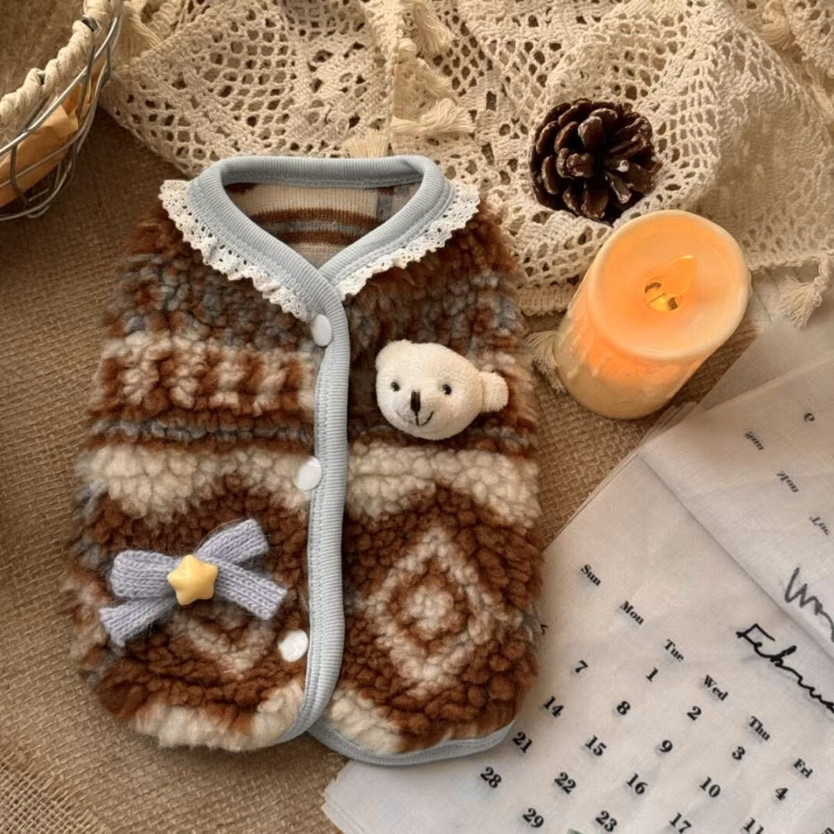 Colete Fofo de Urso 3D Para Cães Roupas de Inverno Para Filhotes Pequenos e Médios Bichon Teddy Gato Suéter Estampado de Neve Roupas Quentes Para Animais de Estimação de Ano Novo