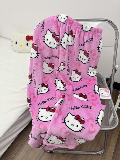 Anime Stitch Plush Pajama Pants Sanrio Kawaii Hello Kitty Cute Women Winter Warm Student Sleeping Pants Loose Casual Home Pants