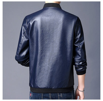 Plus Size 8XL Trendy Men's PU Leather Jacket Stand Collar Motorcycle Coat Casual Biker Jacket Men's Fashion Outerwear Streetwear