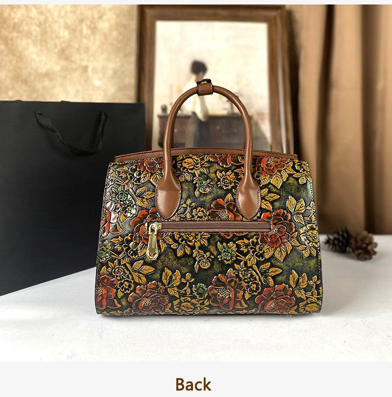 High-End Women's Large Capacity Crossbody Bag Light Luxury Camellia Relief Design Handbag for Stylish Storage