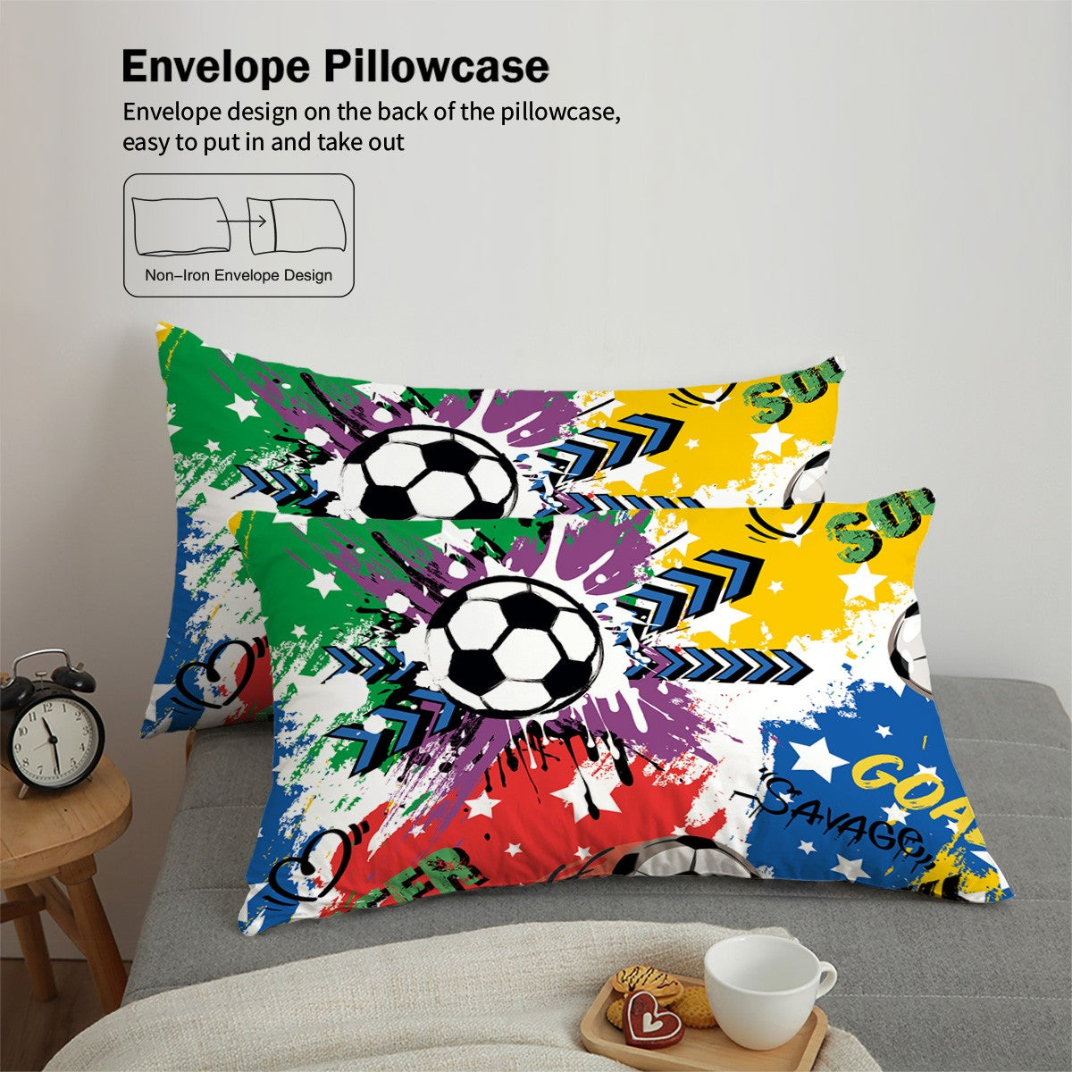 3-piece set, colorful football pattern printed duvet set, queen, king, double bed, party  funny and creative bedding set