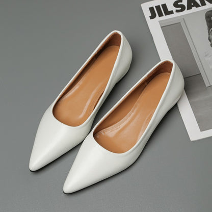 New Pointed Toe Shallow Mouth Square Heel Small Leather Shoes Women's Elegant Fashion High Heels Dress Shoes Zapatos Mujer