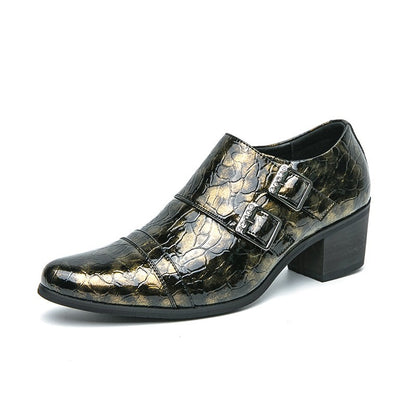 Fashion Buckle Leather Shoes For Men Big Size 46 Pointed Dress Shoes Man Quality Bussiness High Heels Shoes Man chaussure hommes