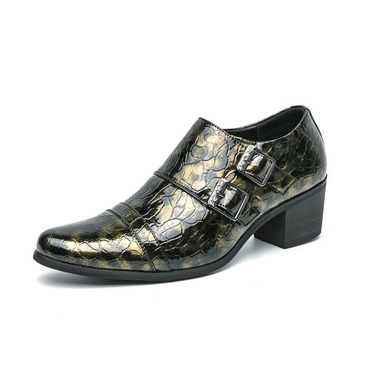 Fashion Buckle Leather Shoes For Men Big Size 46 Pointed Dress Shoes Man Quality Bussiness High Heels Shoes Man chaussure hommes