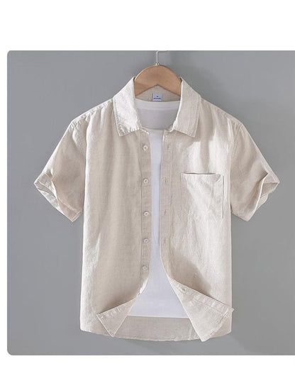 Cotton Linen Hot Sale Men's Short-Sleeved Shirts Summer Streetwear Plain Color Stand Collar Casual Beach Style Plus Size M-3XL
