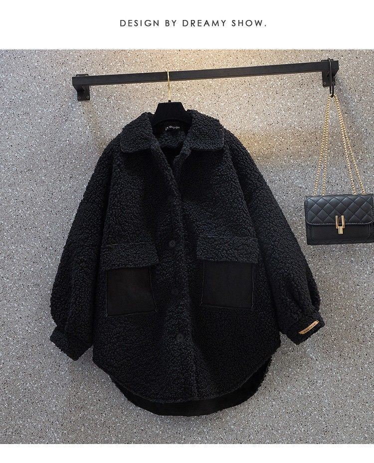 Plus Size Plus Size Women's Autumn Winter Thickened Lamb Fur Jacket Chic Hong Kong Style Design Slimming Outerwear Street Trend