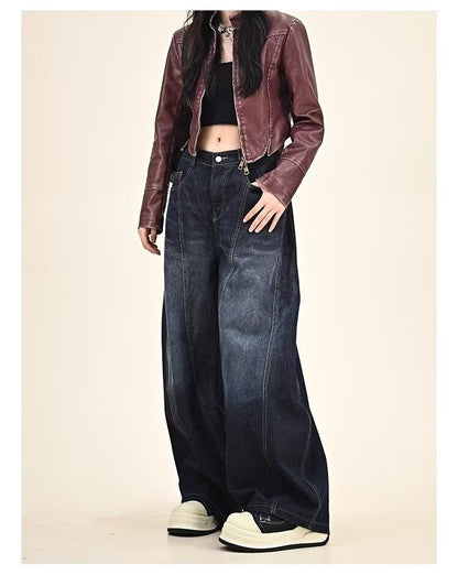 Embroidery pattern American hip-hop style women's jeans vintage loose-fitting long pants Y2K street style wide-leg unisex jeans