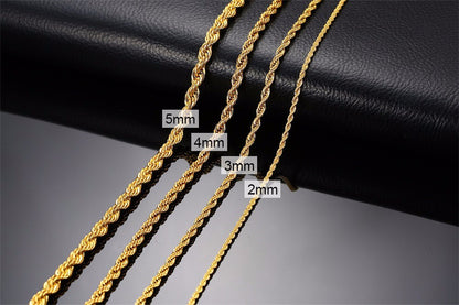 Ropes Long Necklace for Men Women,Stainless Steel Gold Color Twisted Rope Chain Collar,2/3/4/5mm Punk Basic Waterproof Jewelry
