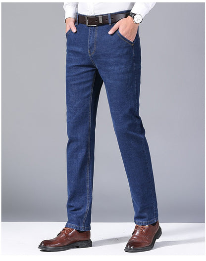 2024 NOVO Calça Jeans Masculina da Moda Business Estilo Clássico Casual Elástica Slim Jeans Masculina Marca Calças Jeans Pretas Azuis