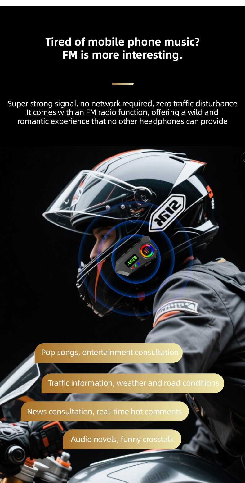 Motorcycle Helmet Headset Bluetooth 6.0 FM Radio Waterproof LCD Display Communication System for Motorbike Riders