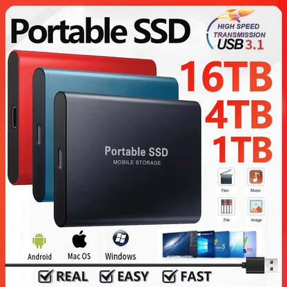 Genuine High-speed Portable SSD 4TB External Hard Drive 16TB USB3.1 Solid-state Drive 1TB External Hard Disk for Laptop/MAC/PC