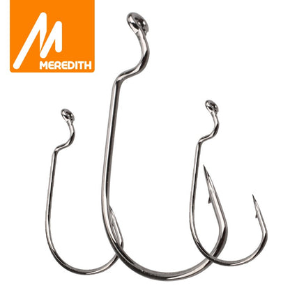 MEREDITH 50 unidades/pacote Anzóis de minhoca macia de alta qualidade em aço carbono, anzóis super travados largos 8#-5/0, acessórios de pesca